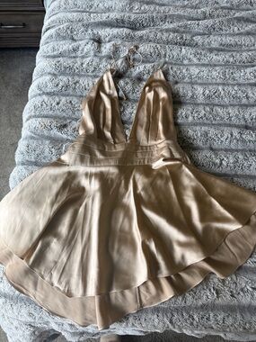 Retrolicious Satin Gold Mini Dress- Valo dress